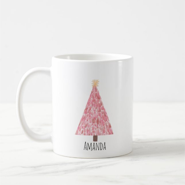 Mug Arbre de Noël rose moderne (Gauche)