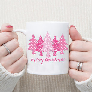 Mug Arbre de Noël rose moderne Nom Motif Café