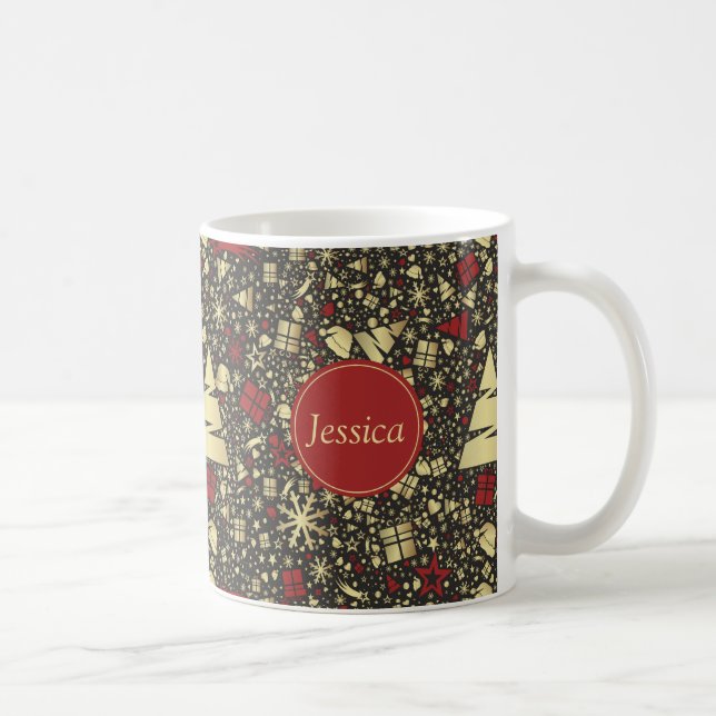 Mug Arbre de Noël rouge et doré Snowflakes et étoiles (Droite)