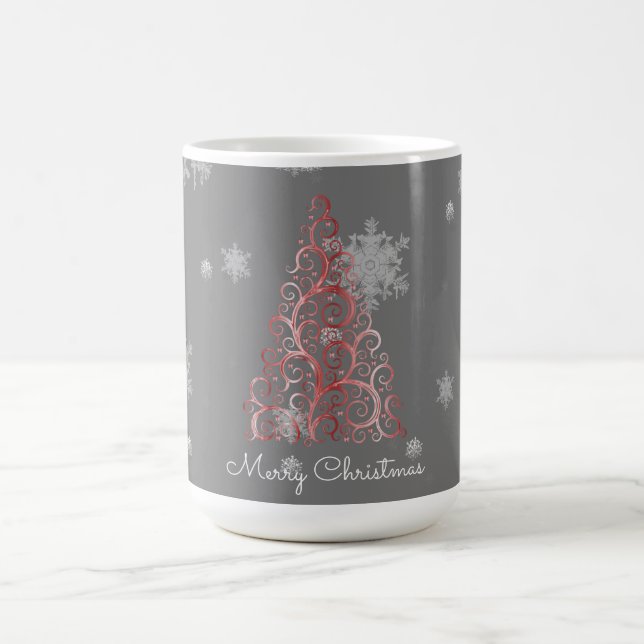Mug Arbre de Noël rouge et flocons de neige (Centre)