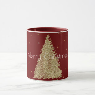 Mug Arbre de Noël rouge Parties scintillant d'or