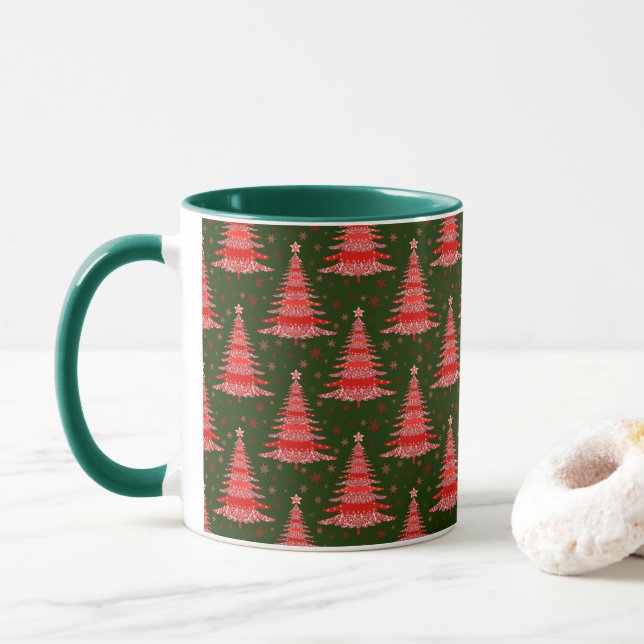 Mug Arbre de Noël Rouge Vert Motif Design (Avec donut)