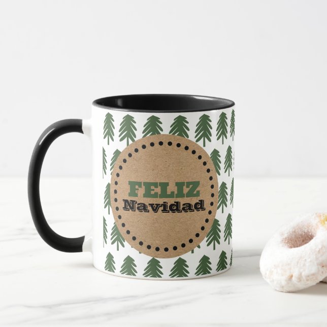Mug Arbre de Noël simple Feliz Navidad (Avec donut)