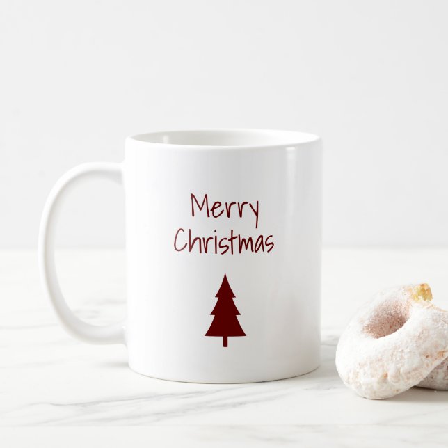 Mug Arbre de Noël Simples Typographie Rouge (Avec donut)