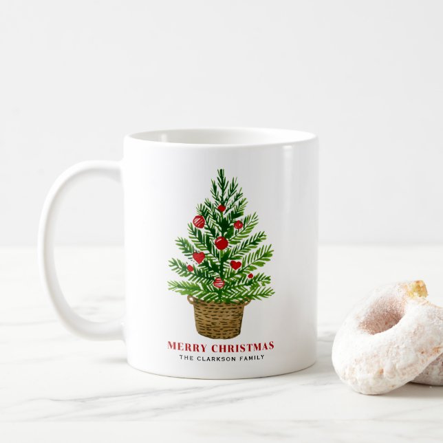 Mug Arbre de Noël sur un panier en osier Joyeux Noël (Avec donut)
