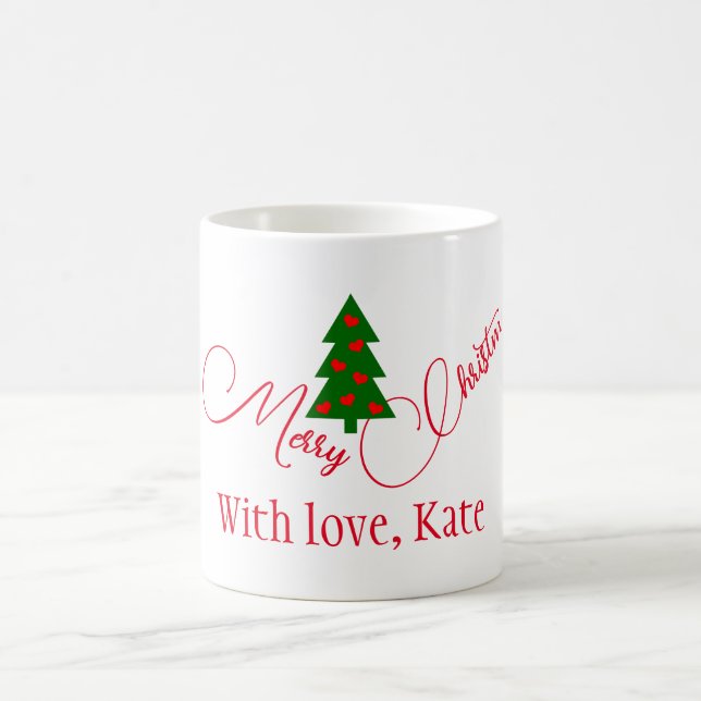 Mug Arbre de Noël vert aux Coeurs rouges (Centre)