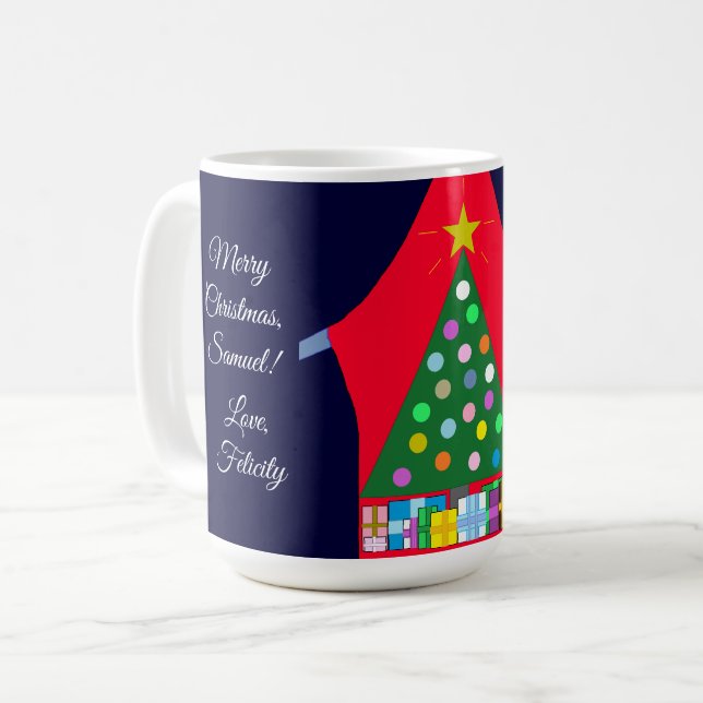Mug Arbre de Noël vert avec Draps Bleus : (Devant gauche)