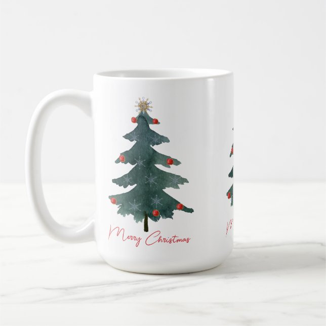 Mug Arbre de Noël vert Ornements Joyeux Noël (Gauche)