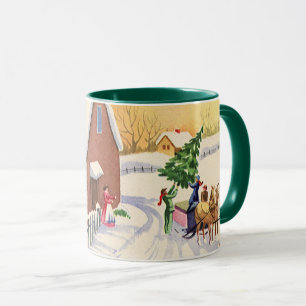Mug Arbre de Noël Vintage sur une route hivernale enne