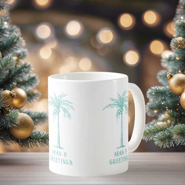 Mug Arbre de palmier tropical Joyeux Noël mers et salu (Tropical Palm Tree Seas and Greetings Christmas Coffee Mug)