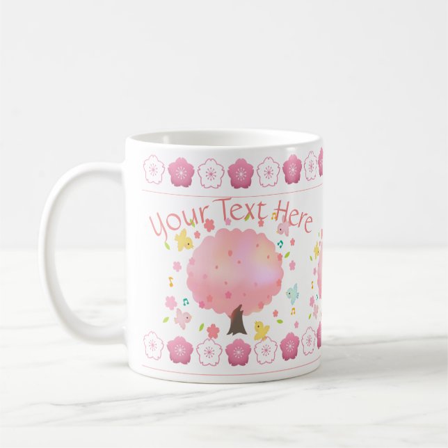 Mug Arbre de printemps et oiseaux personnalisés (Gauche)