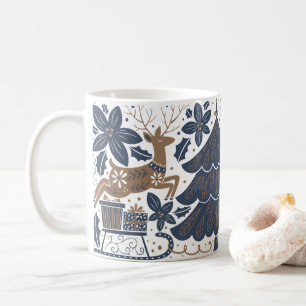 Mug Arbre de rennes scandinave Floral Marine or