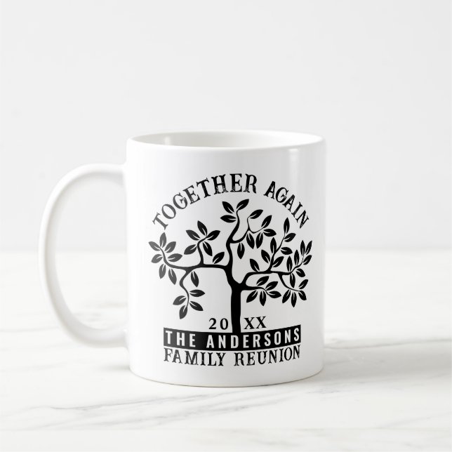 Mug Arbre de réunion de famille avec nom et date (Gauche)