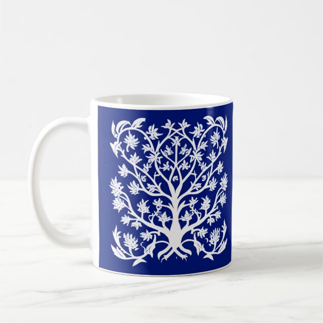 Mug Arbre de vie #4 Blanc et Cobalt Bleu (Gauche)