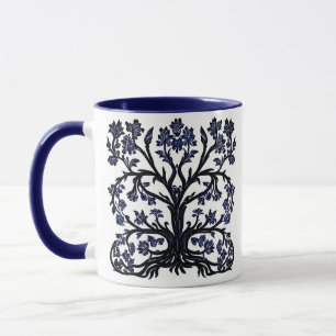 Mug Arbre de vie Floral #2 Cobalt Bleu et Blanc
