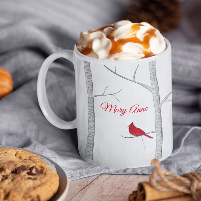 Mug Arbre d'hiver des oiseaux rouges Arbre rustique de (Christmas holiday winter red cardinal custom mug)