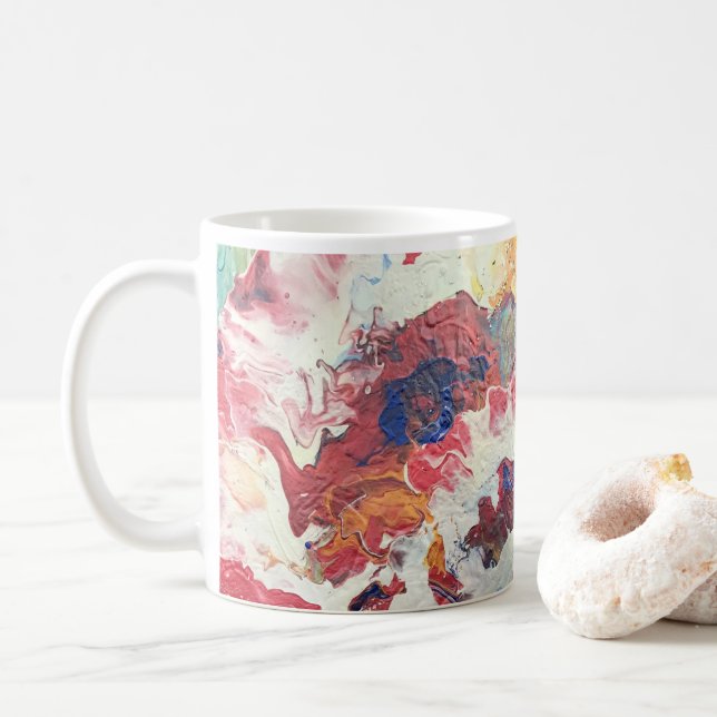 Mug Arbre en fleurs rouge abstrait bleu bleu jaune Fle (Avec donut)