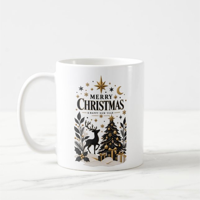 Mug Arbre en papier découpé noir et or (Gauche)