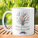 Mug Arbre Familial Personnalisé Famille Réunion Café M<br><div class="desc">Cette chic tasse Family Reunion abrite un arbre généalogique en mosaïque colorée. Facile à personnaliser avec votre nom de famille et l'année. Parce que nous créons notre propre oeuvre,  vous ne trouverez pas cette image exacte d'autres designers. Mosaïque originale © Michele Davies.</div>