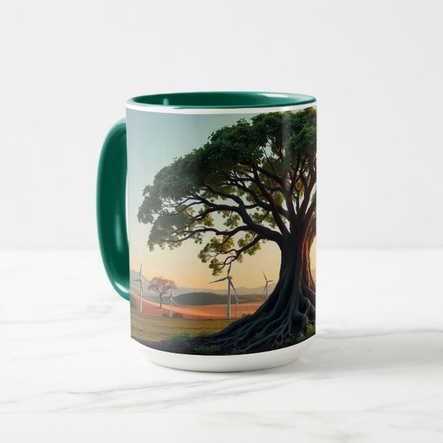 Mug Arbre géant dans un paysage de parc éolien (Devant gauche)