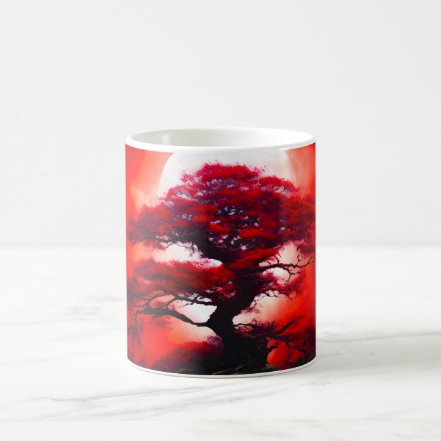 Mug Arbre rouge mystique sous pleine lune (Centre)