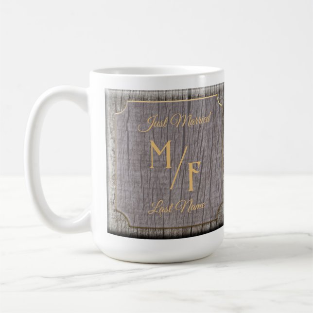 Mug Arbre rustique Bois d'écorce texturé avec initiale (Gauche)