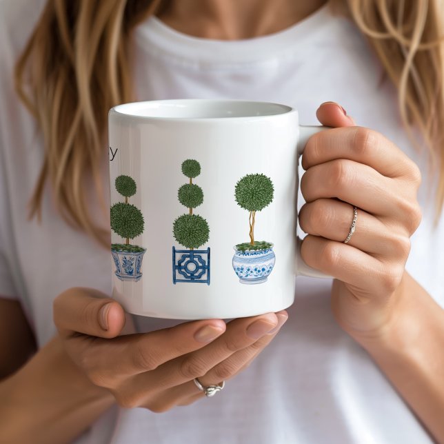 Mug Arbre topiaire en céramique de style Chinois  (personalized topiary tree chinoiserie mug custom name)