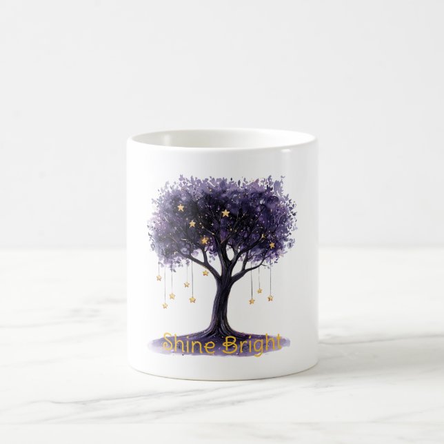Mug Arbre Violet Étoiles D'Or Brillent Fort (Centre)