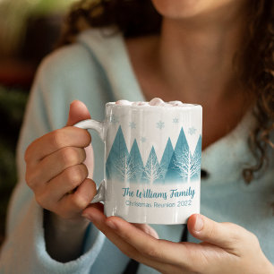 Mug Arbres Bleus d'hiver élégants Noël Famille Réunion