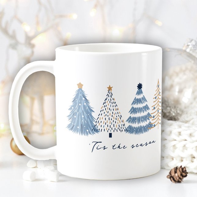 Mug Arbres Bleus Moderne Simple Nom de Noël (Blue Trees Modern Simple Christmas Name Coffee Mug)