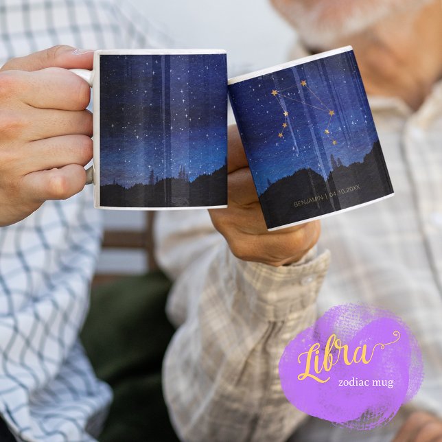 Mug Arbres de la Nuit Étoilée Balance Or Constellation (Créateur téléchargé)