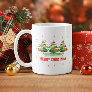 Mug Arbres de Noël à l'aquarelle moderne – Joyeux Noël