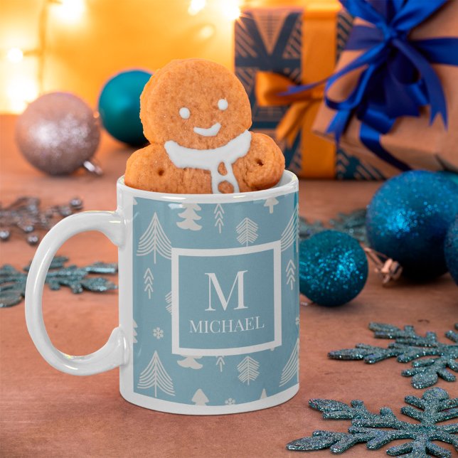 Mug Arbres de Noël avec Monogramme et nom (Créateur téléchargé)