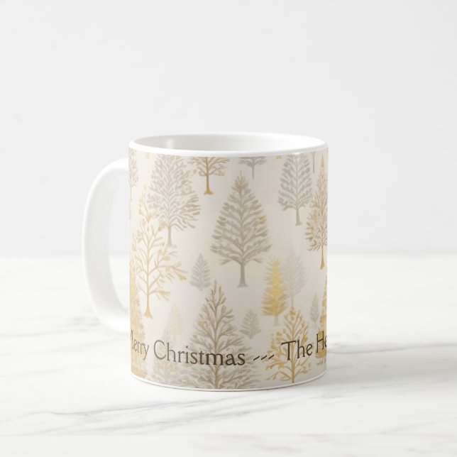 Mug Arbres de Noël blancs en argent d'or (Devant gauche)