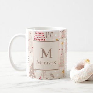 Mug Arbres de Noël Boho avec Monogramme et nom