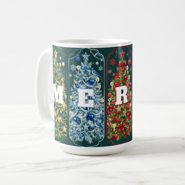 Mug Arbres de Noël Colorés Joyeux  (Devant gauche)