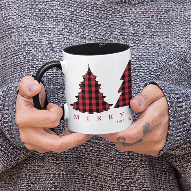Mug Arbres de Noël Cute Holiday Buffalo Check Motif (Simple Merry Christmas Trees Custom Two Tones Mug)