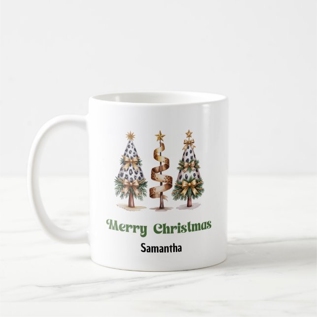 Mug Arbres de Noël élégants léopard personnalisés avec (Gauche)