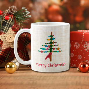 Mug Arbres de Noël en lin faits main – Cadeau de fête