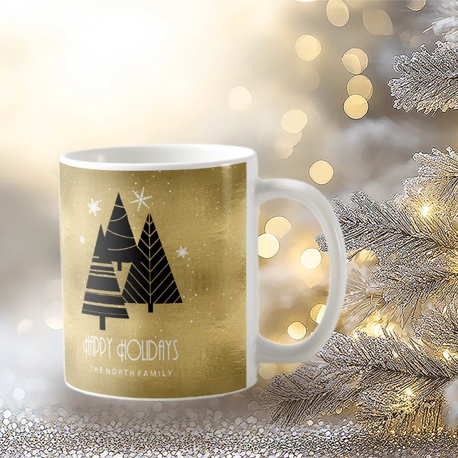 Mug Arbres de Noël et flocons de neige Gold ID863 (Créateur téléchargé)