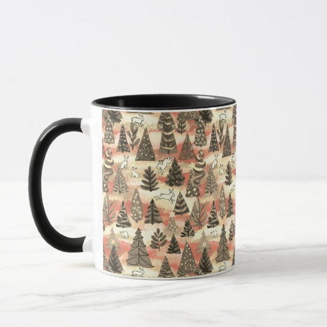 Mug Arbres de Noël et lièvres à neige (Gauche)