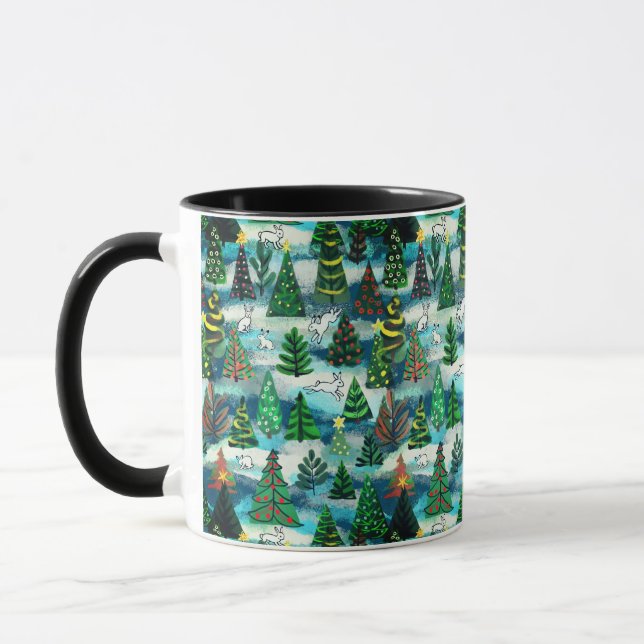 Mug Arbres de Noël et lièvres à neige (Gauche)