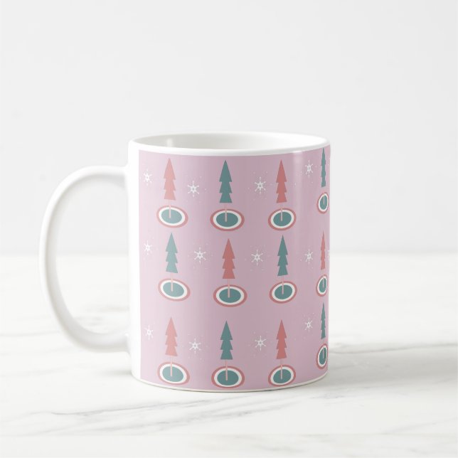 Mug Arbres de Noël Flocons de neige Rose Vert (Gauche)