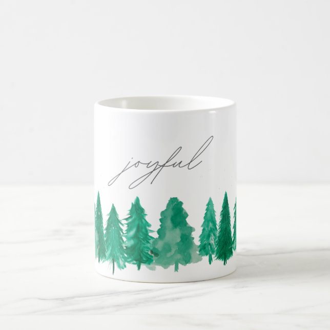 Mug Arbres de Noël Joyeux à l'Aquarelle Élégante (Centre)