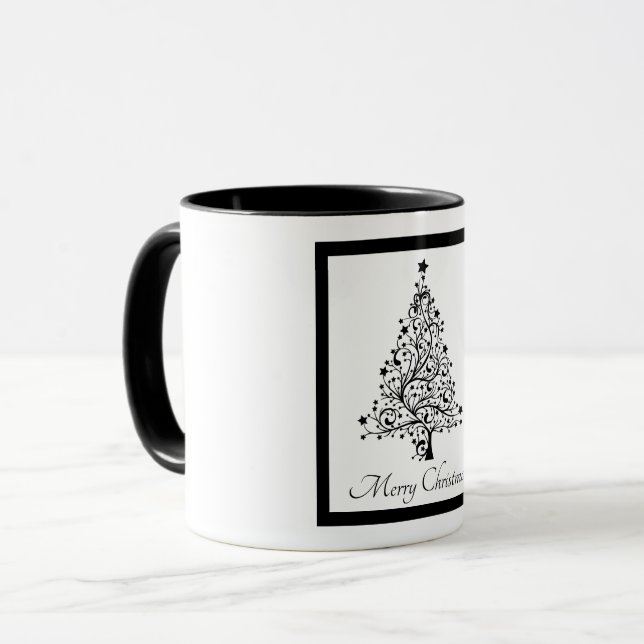 Mug Arbres de Noël minimalistes noirs et blancs (Devant gauche)