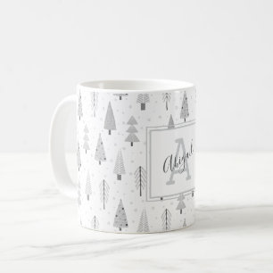 Mug Arbres de Noël modernes Arbres gris argenté Monogr