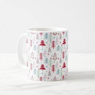 Mug Arbres de Noël multicolores sur un blanc