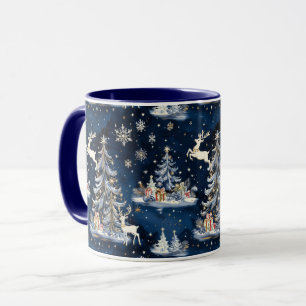 Mug Arbres de Noël, rennes et flocons de neige