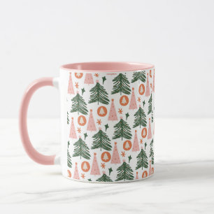 Mug Arbres de Noël Rose Orange Vert Bohème Tendance Ro