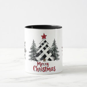 Mug Arbres de Noël Rouge Noir Flocons de Neige